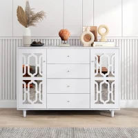 Cómoda Espejada Blanca Aparador salon con Manijas de Cristal Diseño Coordinado Vidrio Integrado Fácil Montaje - MDF 147,5x40x102 cm Blanco(m-2)