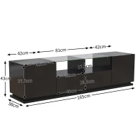 Mobile TV Lucido con Ripiani in Vetro, 2 Cassetti, 2 Ante & Effetti Luce LED, Lowboard 165x38x43 cm, Nero(m-3)