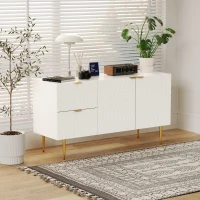 Credenza Moderna con 2 Ante e 2 Cassetti, Maniglie e Piedini Dorati, Bianco(m-9)