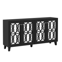 Credenza Moderna con Specchio e Maniglie di Cristallo, 4 Ante e Ripiani Mobili per Soggiorno e Cucina, 160x40x84 cm, Nero(m-10)
