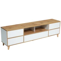 Mueble TV Bajo Estilo Rústico con Compartimentos y Puertas Blanco(m-10)