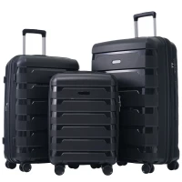 3-teiliges Hartschalenkoffer-Set mit TSA-Schloss, 360° Doppelrollen und 3 Größen aus robustem PP-Material, Schwarz(m-1)