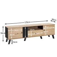 Mobile TV da 170 cm in Legno e Nero, Credenza con Cassetti, Spazio per Riporre, Design Esclusivo, Naturale(m-3)
