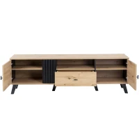 Mobile TV da 170 cm in Legno e Nero, Credenza con Cassetti, Spazio per Riporre, Design Esclusivo, Naturale(m-9)