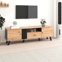 Mobile TV da 170 cm in Legno e Nero, Credenza con Cassetti, Spazio per Riporre, Design Esclusivo, Naturale(m-8)
