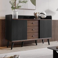 Aparador y Cómoda Moderno con 2 Puertas Correderas y 3 Cajones para Salón Cocina Pasillo 117.5x40x80 cm Negro y Madera(m-5)