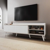 Mueble TV con 2 Cajones y 2 Puertas Correderas 160x40x58 cm Blanco(m-5)