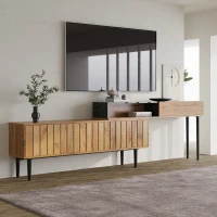 Mueble TV Moderno con Diseño en Mármol y Vetado de Madera Borde en Pvc Madera Natural(m-8)