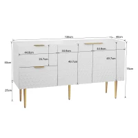 Credenza Moderna con 2 Ante e 2 Cassetti, Maniglie e Piedini Dorati, Bianco(m-3)