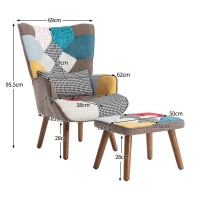 Fotoliu modern cu perne și taburet, 69x51x95,5 cm, Multicolor(m-3)