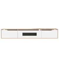 Mueble de TV Moderno en Blanco Brillante y Madera Iluminación Led con Cambio de Color 180x35x30 cm Blanco(m-9)
