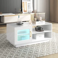 Tavolino da Salotto con Ante in Vetro e Illuminazione LED Controllabile tramite App Mobile, Bianco(m-5)