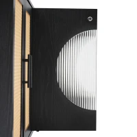 Comodă cu uși din sticlă și ratan, ușă semirotundă, 160x40x80 cm, Negru(m-6)