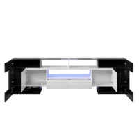 Elegante TV mobile con Pannello Basso, Luminoso Bianco e Nero Lucido, LED Illuminazione, Mobili Soggiorno - Design Moderno, Superficie in Vetro Elegante, Nero(m-10)