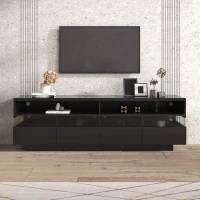 Mueble de TV Moderno con Acabado Brillante Mesa de TV con Iluminación Led Dos Estantes y Cuatro Cajones Negro(m-1)