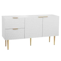 Credenza Moderna con 2 Ante e 2 Cassetti, Maniglie e Piedini Dorati, Bianco(m-10)