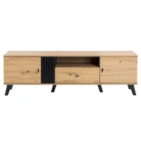 Mobile TV da 170 cm in Legno e Nero, Credenza con Cassetti, Spazio per Riporre, Design Esclusivo, Naturale(m-10)