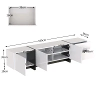Mueble TV Bajo con Panel y Patas en Bloques de Color Brillante en Blanco y Negro con Puertas y Cajones Diseño Lineal Blanco(m-3)
