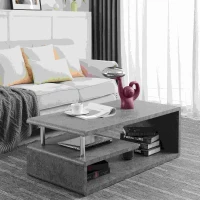 Tavolino Moderno con Finitura in Cemento Grigio, Illuminazione a LED, Tavolino da Salotto e Ufficio, Grigio Cemento(m-8)