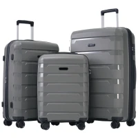 3-teiliges Hartschalenkoffer-Set mit TSA-Schloss, 360° Doppelrollen und 3 Größen aus robustem PP-Material, Grau(m-1)