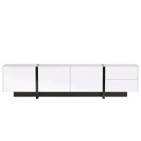 Mueble TV Bajo con Panel y Patas en Bloques de Color Brillante en Blanco y Negro con Puertas y Cajones Diseño Lineal Blanco(m-9)