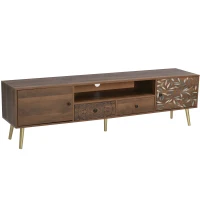 Mobile TV Vintage con 2 ante, 2 cassetti e ripiano portaoggetti in stile Country, color Legno Naturale(m-2)