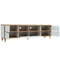 Mueble TV Bajo Estilo Rústico con Compartimentos y Puertas Blanco(m-9)