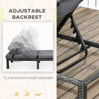 Outsunny Set of Two Reclining Rattan Sun Loungers, with Cushions - Grey(m-4)