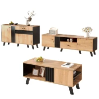 Tavolino da Salotto Design in Legno Colorato e Nero 100 x 60 x 53 cm con Cassetti, Multifunzionale, Naturale(m-9)