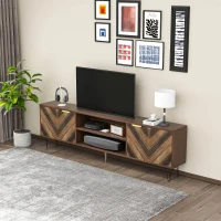 Mueble TV Móvil con 2 Puertas de Madera Maciza 2 Compartimentos Panel Bajo Manijas Doradas y Patas de Hierro Natural(m-7)