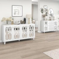 Cómoda Espejada Blanca Aparador salon con Manijas de Cristal Diseño Coordinado Vidrio Integrado Fácil Montaje - MDF 147,5x40x102 cm Blanco(m-8)