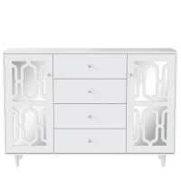 Cómoda Espejada Blanca Aparador salon con Manijas de Cristal Diseño Coordinado Vidrio Integrado Fácil Montaje - MDF 147,5x40x102 cm Blanco(m-1)