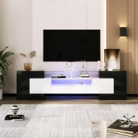Elegante TV mobile con Pannello Basso, Luminoso Bianco e Nero Lucido, LED Illuminazione, Mobili Soggiorno - Design Moderno, Superficie in Vetro Elegante, Nero(m-1)