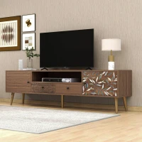 Mobile TV Vintage con 2 ante, 2 cassetti e ripiano portaoggetti in stile Country, color Legno Naturale(m-1)