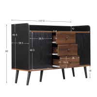 Aparador y Cómoda Moderno con 2 Puertas Correderas y 3 Cajones para Salón Cocina Pasillo 117.5x40x80 cm Negro y Madera(m-3)