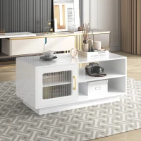 Tavolino da Salotto con Ante in Vetro e Illuminazione LED Controllabile tramite App Mobile, Bianco(m-4)