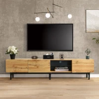 Moderno Mueble TV con Vetado de Madera Luces Led Variables Diseño Minimalista - MDF Resistente Capacidad de 50 Kg Natural(m-2)