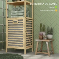HOMCOM Estante de Casa de Banho em Bambu com 3 Prateleiras e 1 Cesto para Roupa Suja Removível 44x33x160 cm Natural(m-6)