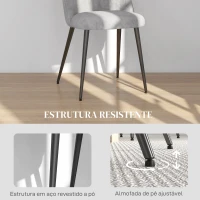 HOMCOM Conjunto de 4 Cadeiras de Sala de Jantar Modernas Cadeiras Estofadas em Veludo com Encosto Alto e Pés de Aço 50x52x83 cm Cinza(m-6)