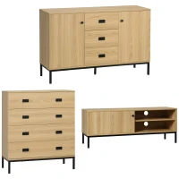 HOMCOM Ensemble de commode 4 tiroirs, buffet et meuble TV - étagère réglable - banc TV avec passe-câbles porte coulissante(m-11)