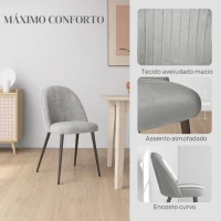 HOMCOM Conjunto de 4 Cadeiras de Sala de Jantar Modernas Cadeiras Estofadas em Veludo com Encosto Alto e Pés de Aço 50x52x83 cm Cinza(m-5)