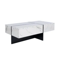 Mesa de Centro Efecto Mármol con Sistema de Iluminación Led Controlado A Través de App Color Blanco(m-1)