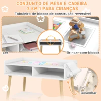 HOMCOM Conjunto de Mesa e Cadeira Infantil Mesa para Crianças com Bancada de Blocos de Construção e Rolo de Papel Cinza(m-4)