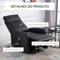 HOMCOM Poltrona Relax Levanta Pessoas Poltrona Elétrica Reclinável a 145° com Controlo Remoto Apoio para Pés 67x95x105 cm Preto(m-7)