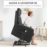 HOMCOM Poltrona Relax Levanta Pessoas Poltrona Elétrica Reclinável a 145° com Controlo Remoto Apoio para Pés 67x95x105 cm Preto(m-5)