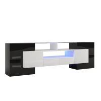 Elegante TV mobile con Pannello Basso, Luminoso Bianco e Nero Lucido, LED Illuminazione, Mobili Soggiorno - Design Moderno, Superficie in Vetro Elegante, Nero(m-2)
