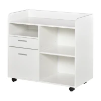 Vinsetto Armário para Impressora com 3 Compartimentos 2 Gavetas para Arquivos Prateleira Ajustável 2 Rodas com Freios 80x40x72 cm Branco(m-11)