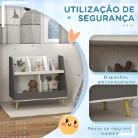 HOMCOM Estante Infantil para Brinquedos de 2 Níveis com 5 Compartimentos e Pés de Madeira de Pinho para Sala 80x34x72,5 cm Cinza(m-6)