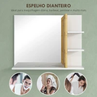 HOMCOM Espelho de Casa de Banho Espelho de Parede Moderno e Retangular com 4 Prateleiras de Armazenamento 45x15x58,5 cm Branco(m-5)