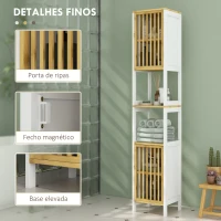 HOMCOM Coluna de Casa de Banho com 2 Estantes Abertos 2 Armários com Portas de Ripas e Prateleiras Ajustáveis 32x30x172 cm Branco(m-7)